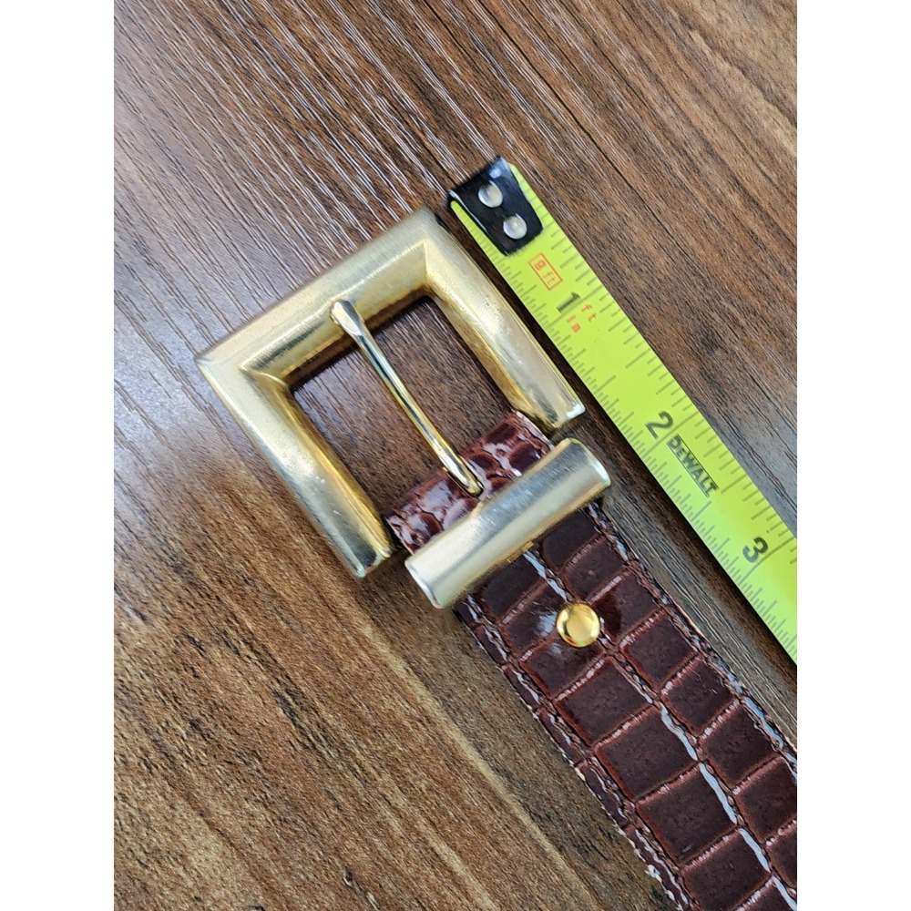 Womens Crocodile Embossed Belt Square Gold Brass Buckle Heritage Classic Small - Picture 5 of 5
